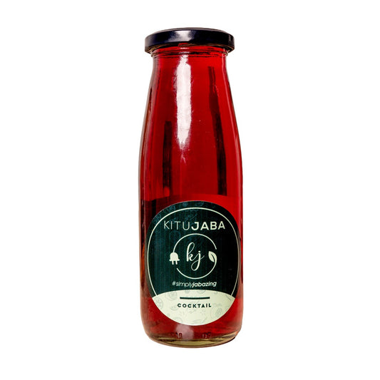 Red bottle of KITUJABA cocktail on a white background