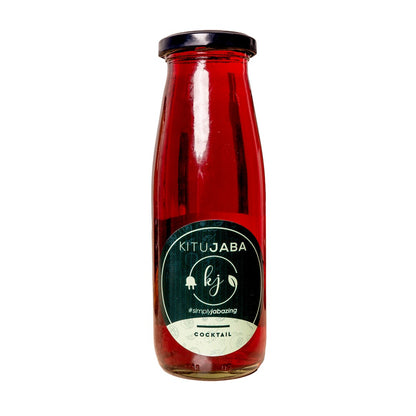 Red bottle of KITUJABA cocktail on a white background